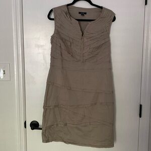Alfani Cotton Tan Sleeveless  V Neck Raw Edge Sheath Dress